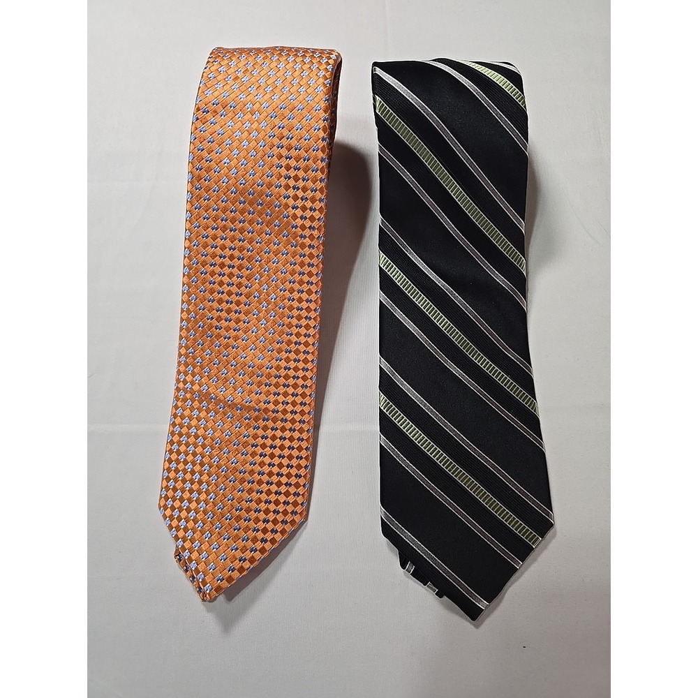 Tie Lot Of 2 Michael Kors Stripe Geometric 100% Silk Men's Orange Green Black